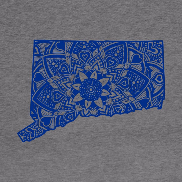 Blue Connecticut State Gift Mandala Yoga CT Art by Get Hopped Apparel